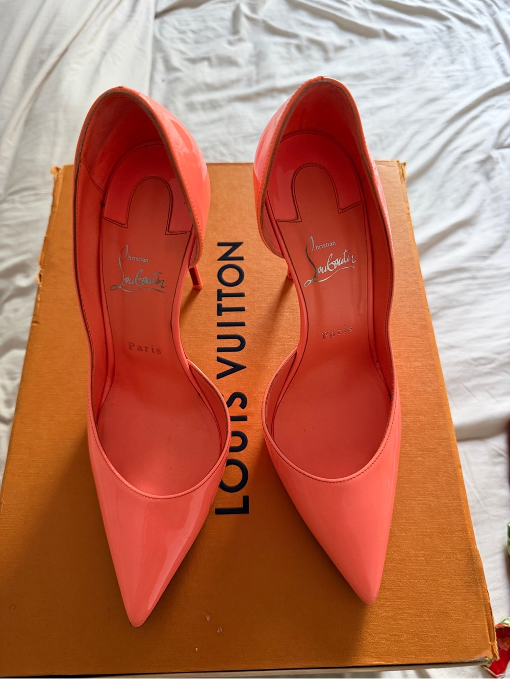 Christian Louboutin Coral Patent D'Orsay Pointed Pumps